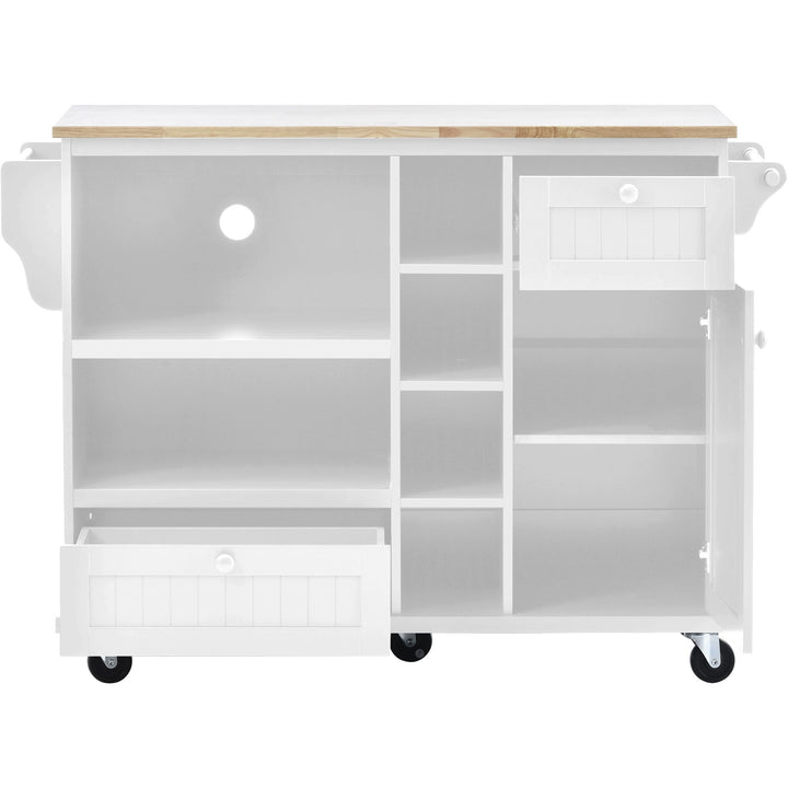 Kitchen Island Cart with Storage Cabinet and Locking Wheels, Solid Wood Top, Microwave Stand, Floor Standing Buffet Image 10