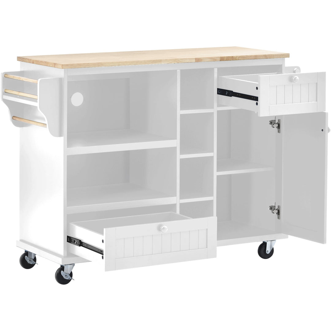 Kitchen Island Cart with Storage Cabinet and Locking Wheels, Solid Wood Top, Microwave Stand, Floor Standing Buffet Image 11