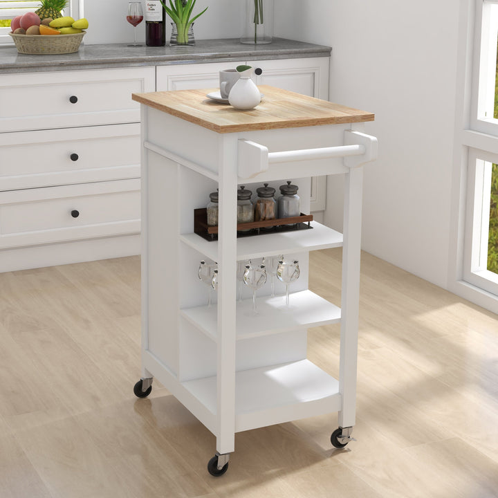 Kitchen Island Rolling Trolley Cart with Adjustable Shelves, Towel Rack and Rubber Wood Table Top - Versatile Storage Image 4