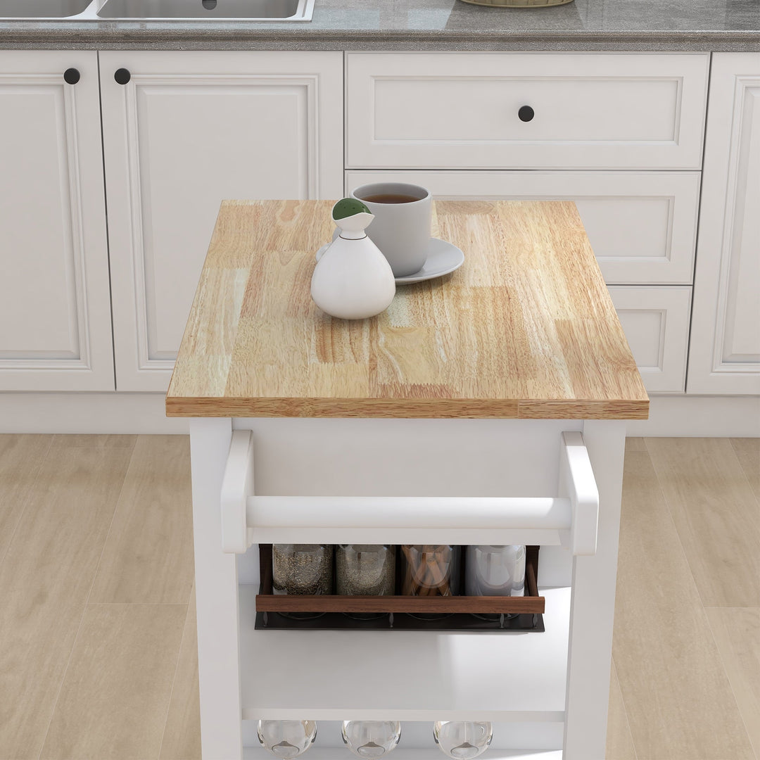 Kitchen Island Rolling Trolley Cart with Adjustable Shelves, Towel Rack and Rubber Wood Table Top - Versatile Storage Image 6