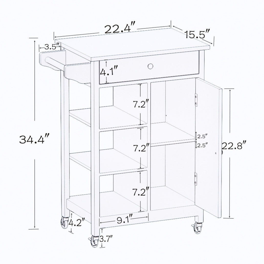 Kitchen Island Rolling Trolley Cart with Adjustable Shelves, Towel Rack and Rubber Wood Table Top - Versatile Storage Image 10