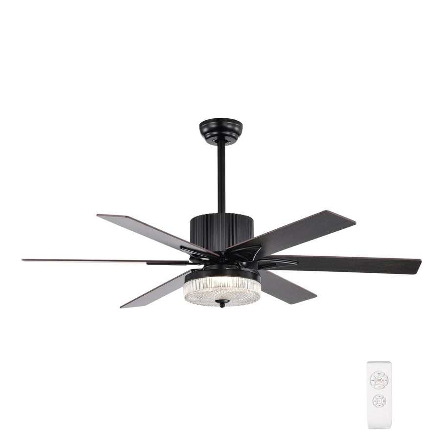 52 Inch Modern LED Ceiling Fan with Light, Remote Control, Reversible 6 Blades and Motor, Matte Black Finish Image 1