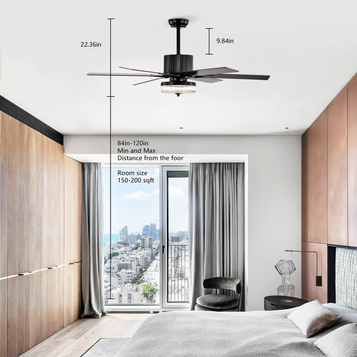 52 Inch Modern LED Ceiling Fan with Light, Remote Control, Reversible 6 Blades and Motor, Matte Black Finish Image 5