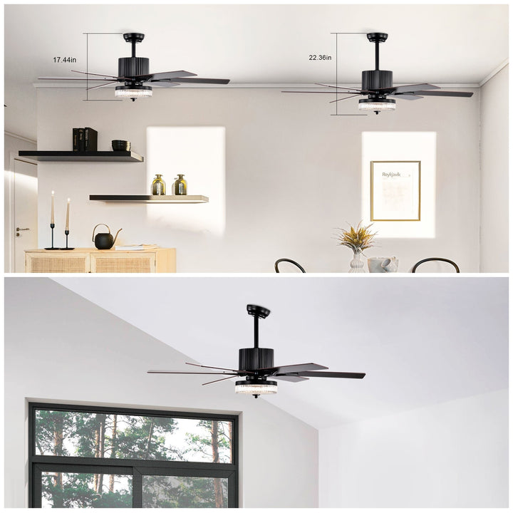 52 Inch Modern LED Ceiling Fan with Light, Remote Control, Reversible 6 Blades and Motor, Matte Black Finish Image 6