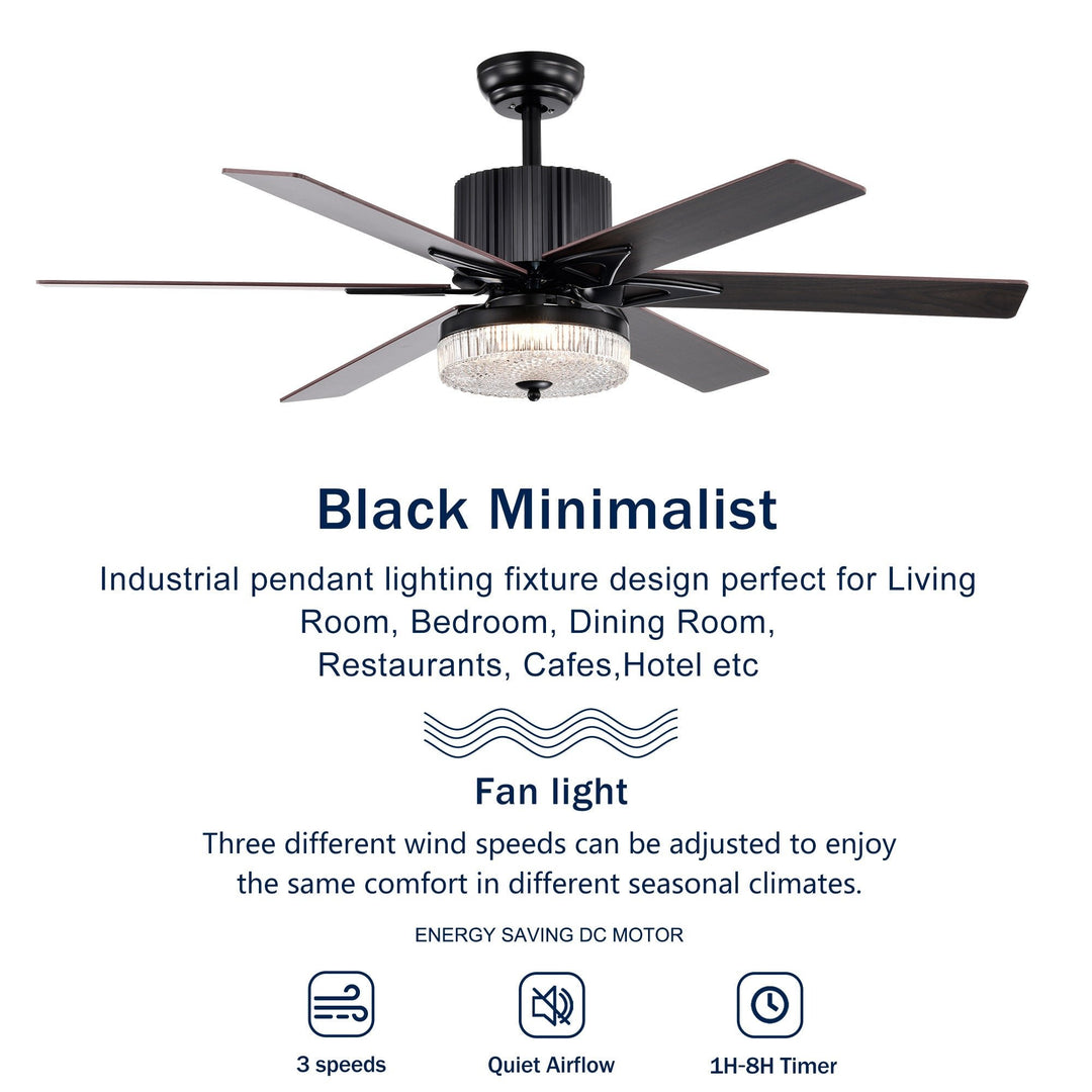 52 Inch Modern LED Ceiling Fan with Light, Remote Control, Reversible 6 Blades and Motor, Matte Black Finish Image 9