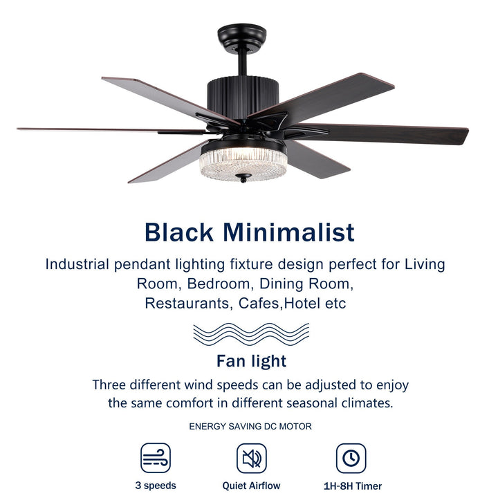 52 Inch Modern LED Ceiling Fan with Light, Remote Control, Reversible 6 Blades and Motor, Matte Black Finish Image 9