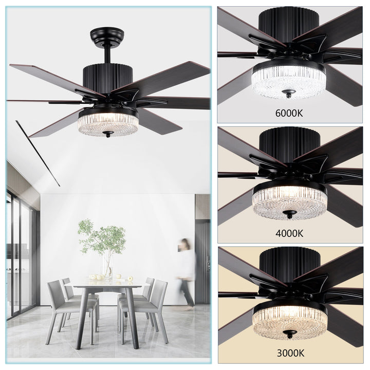 52 Inch Modern LED Ceiling Fan with Light, Remote Control, Reversible 6 Blades and Motor, Matte Black Finish Image 10