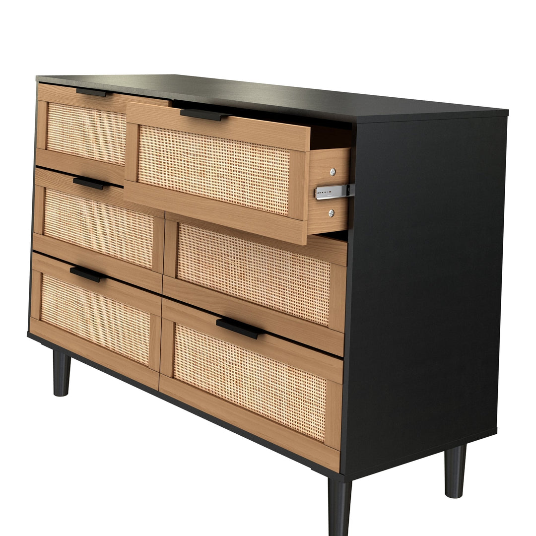 6-Drawer Rattan Dresser for Bedroom or Living Room - Stylish Storage Solution in Black Image 4