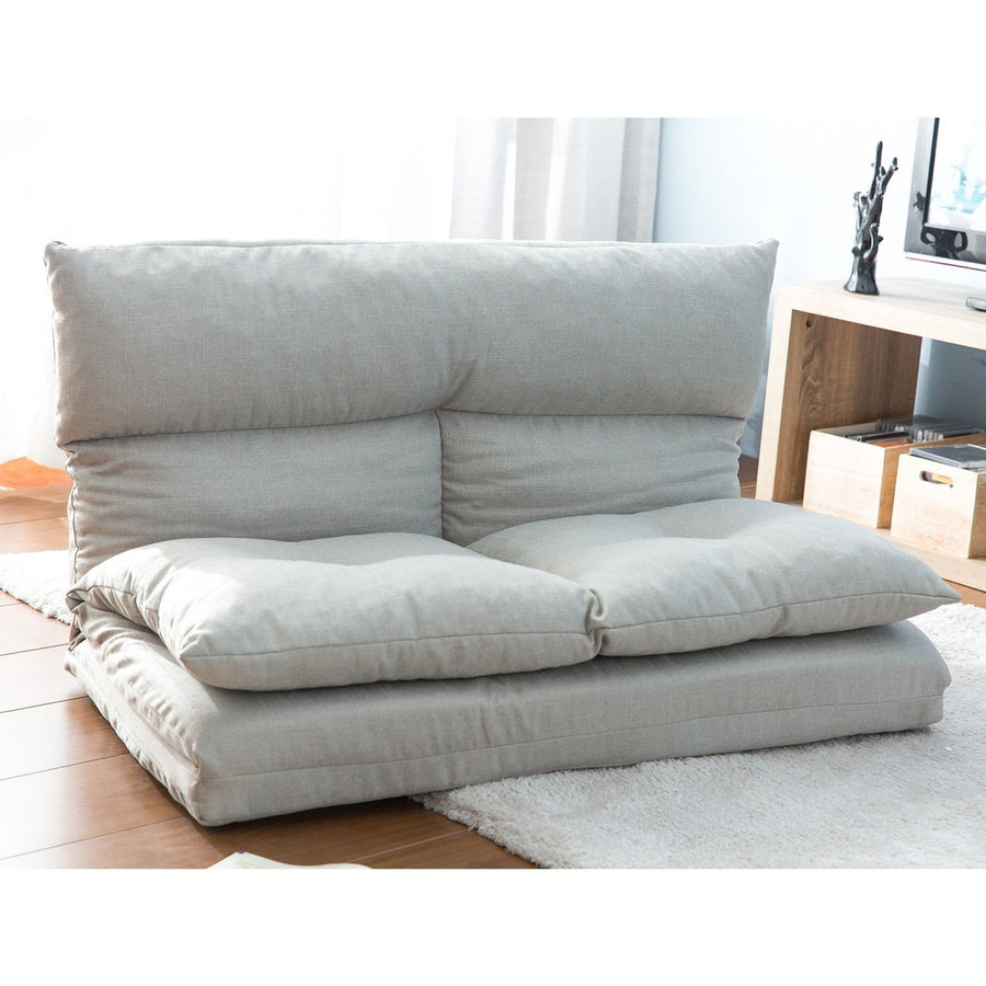 Adjustable Fabric Folding Chaise Lounge Sofa Floor Couch - Stylish Beige Indoor Seating Solution Image 1