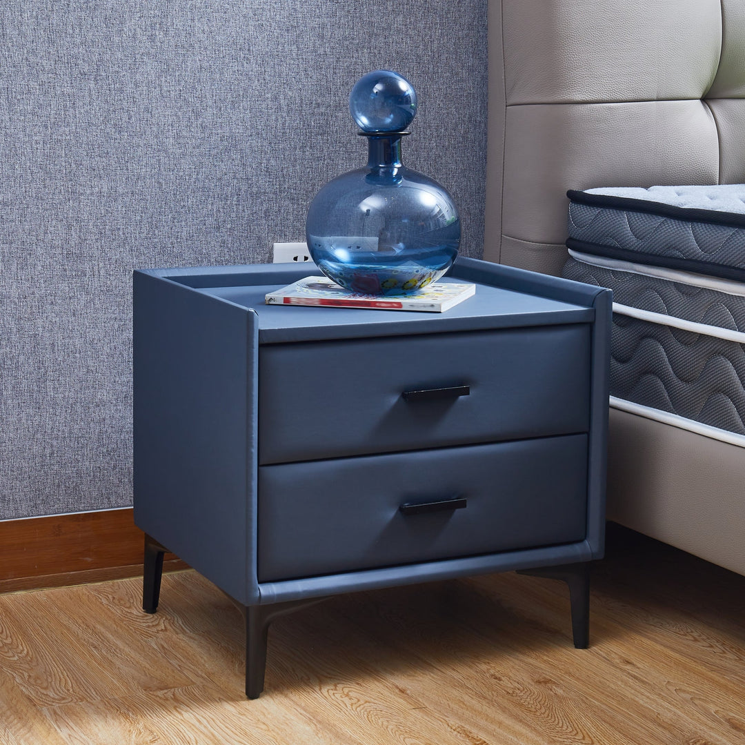 Modern Nightstand with 2 Drawers, PU Leather and Hardware Legs, Stylish End Table and Bedside Cabinet for Bedroom or Image 1