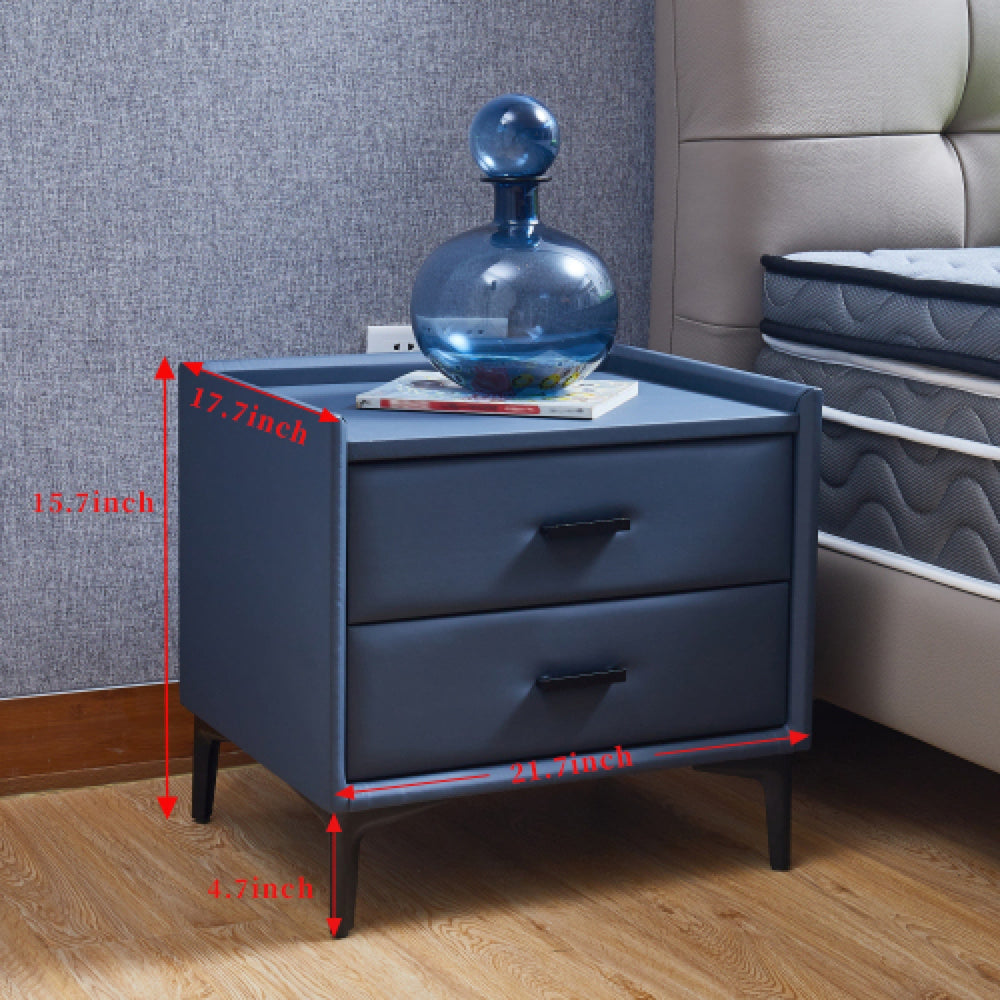 Modern Nightstand with 2 Drawers, PU Leather and Hardware Legs, Stylish End Table and Bedside Cabinet for Bedroom or Image 2