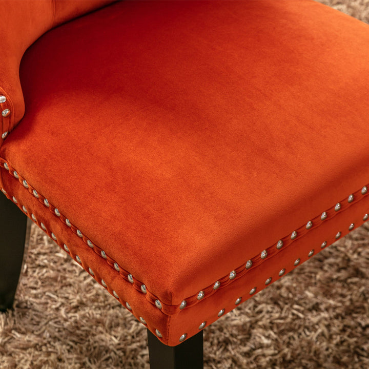 Modern High-End Tufted Velvet Dining Chairs with Solid Wood Legs and Nailhead Trim - 2-Piece Set, Orange Image 10