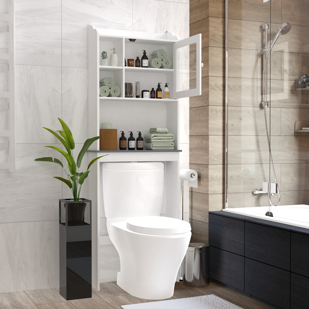 Modern Over The Toilet Space Saver Storage Cabinet - Stylish Wood Organizer for Bathroom, White Image 3