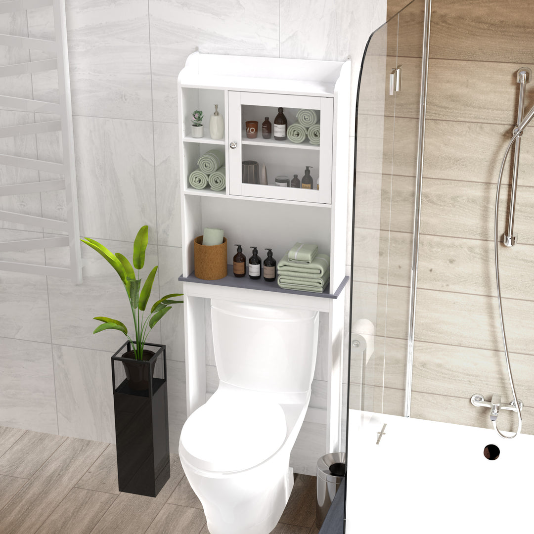 Modern Over The Toilet Space Saver Storage Cabinet - Stylish Wood Organizer for Bathroom, White Image 4