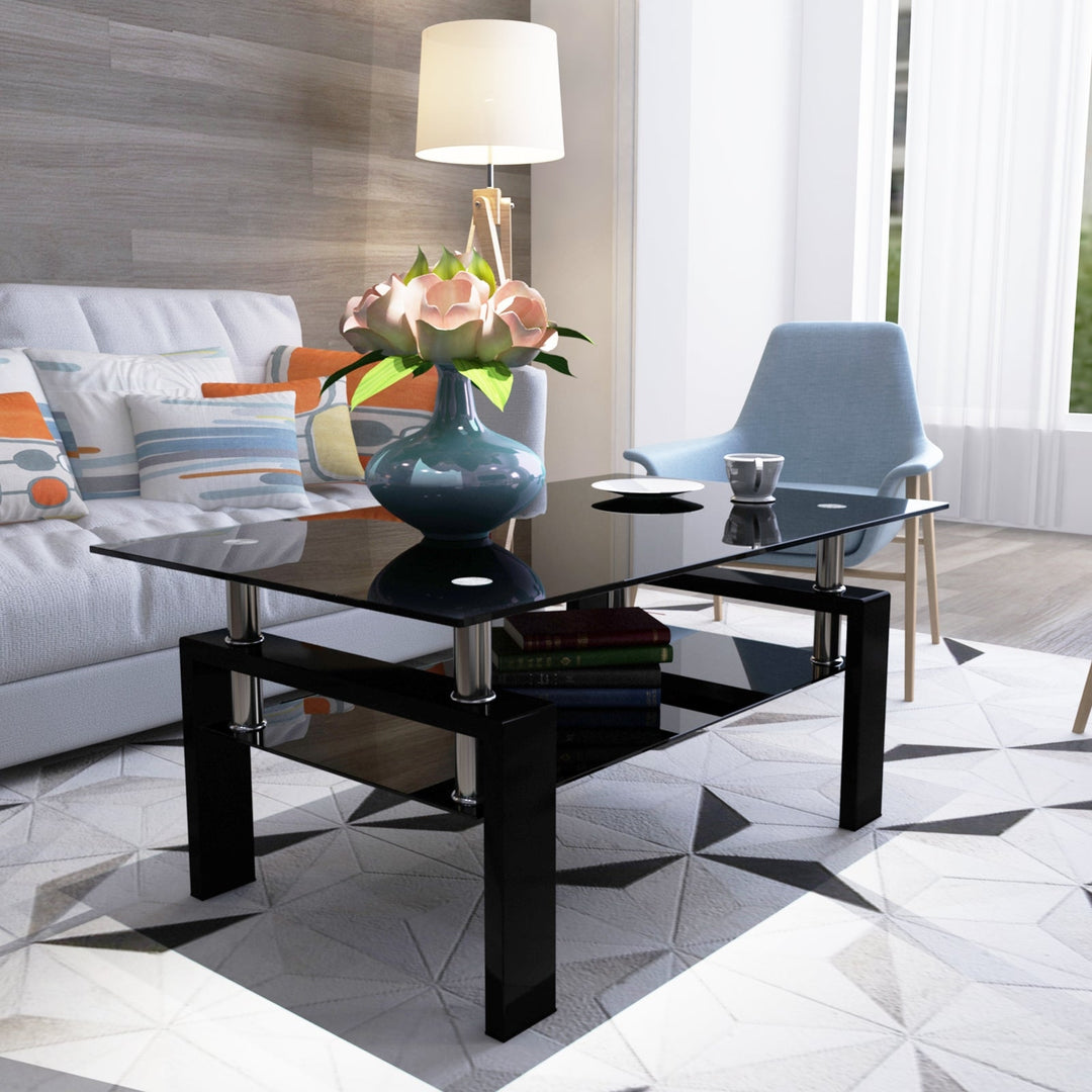 Modern Rectangle Black Glass Coffee Table Clear Center Table for Living Room Stylish Furniture Image 1