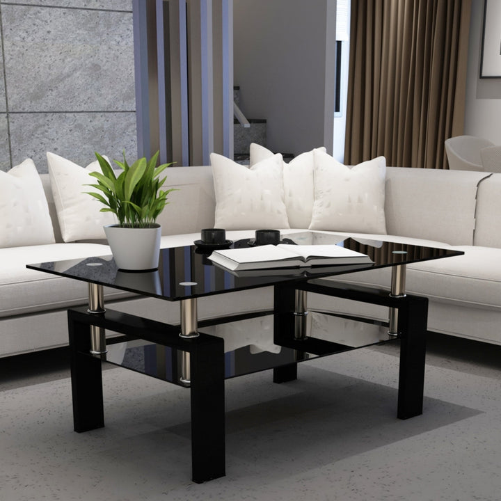 Modern Rectangle Black Glass Coffee Table Clear Center Table for Living Room Stylish Furniture Image 2