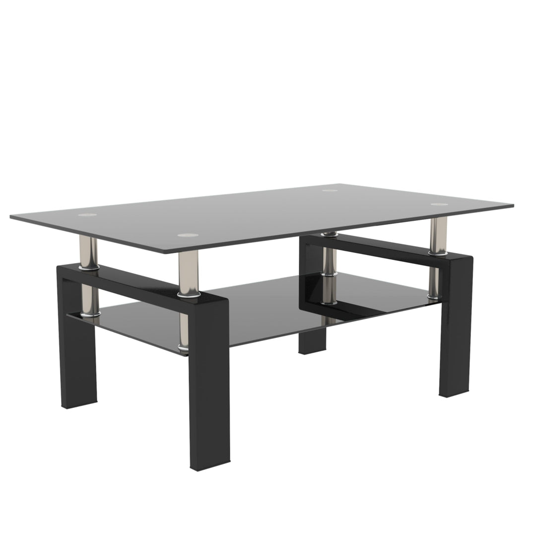 Modern Rectangle Black Glass Coffee Table Clear Center Table for Living Room Stylish Furniture Image 4