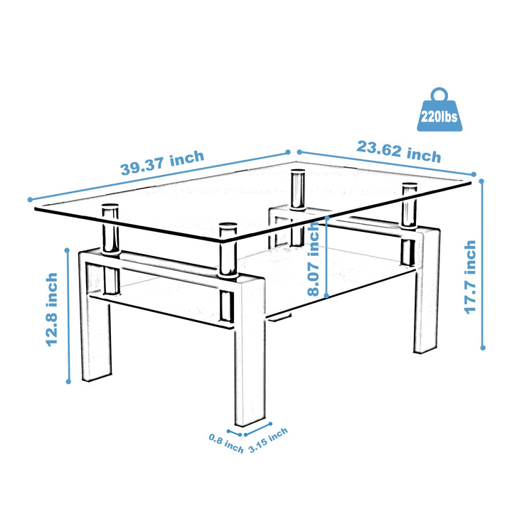 Modern Rectangle Black Glass Coffee Table Clear Center Table for Living Room Stylish Furniture Image 6