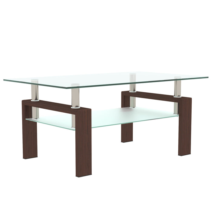 Modern Rectangle Walnut Glass Coffee Table - Stylish Clear Center Table for Living Room Furniture Image 3