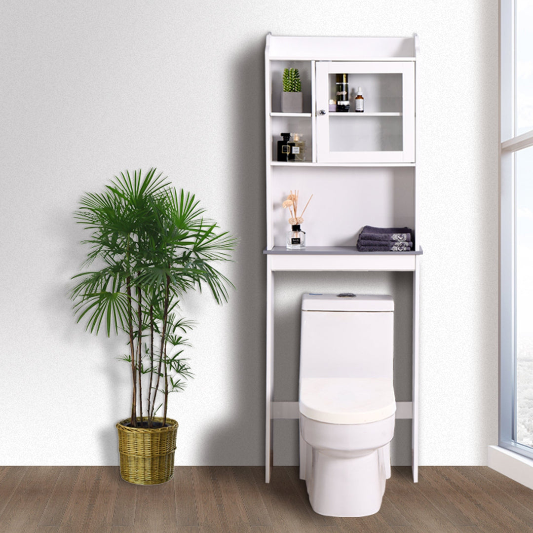 Modern Over The Toilet Space Saver Storage Cabinet - Stylish Wood Organizer for Bathroom, White Image 8