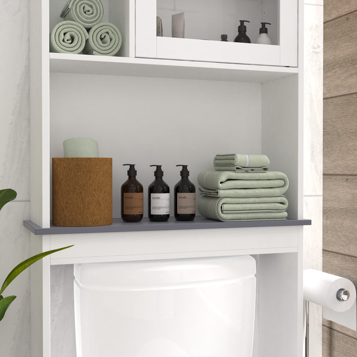 Modern Over The Toilet Space Saver Storage Cabinet - Stylish Wood Organizer for Bathroom, White Image 9