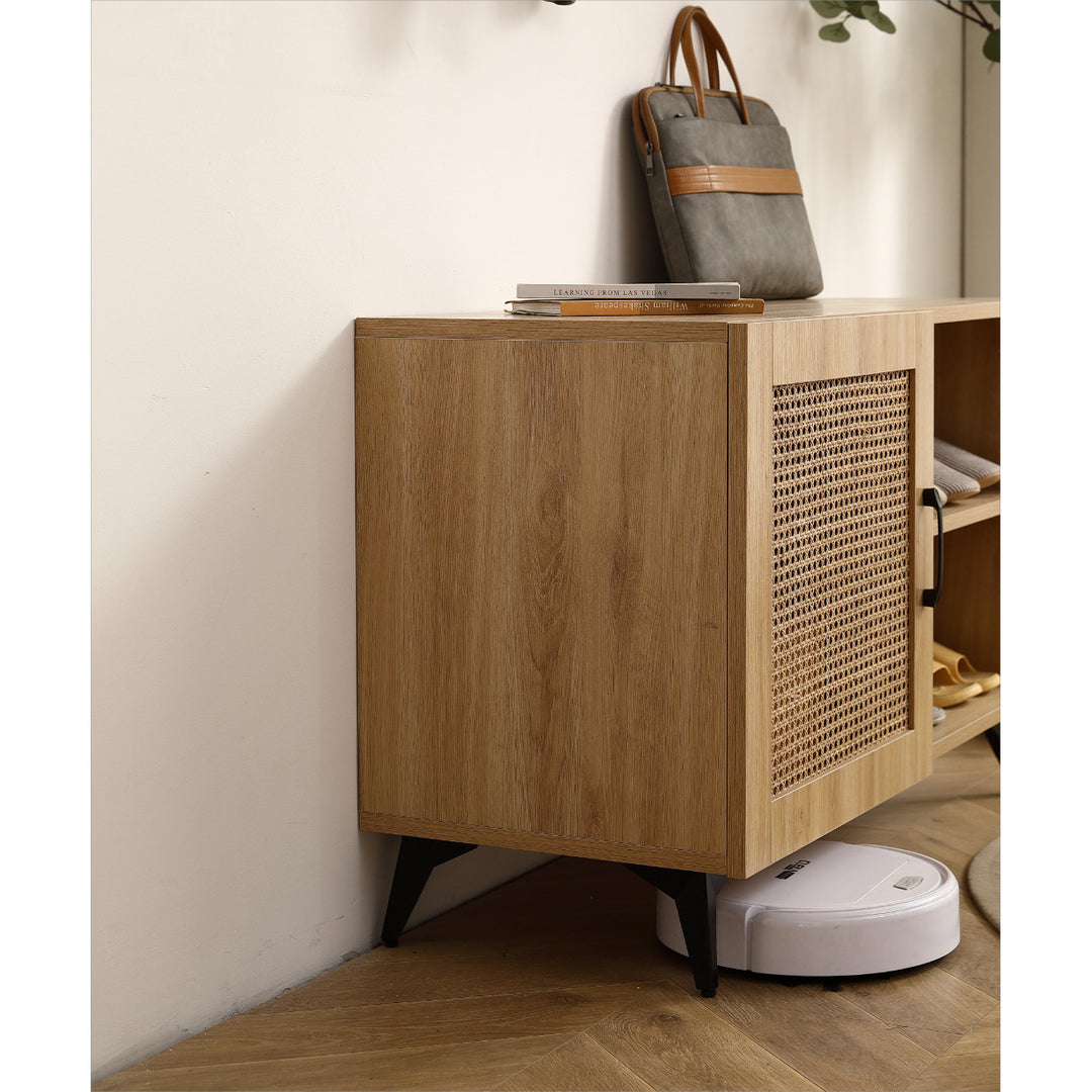 Modern Shoe Storage Cabinet with Natural Rattan Mesh Door Solid Wooden Handle 39.37 Inch Stylish Organizer for Entryway Image 2