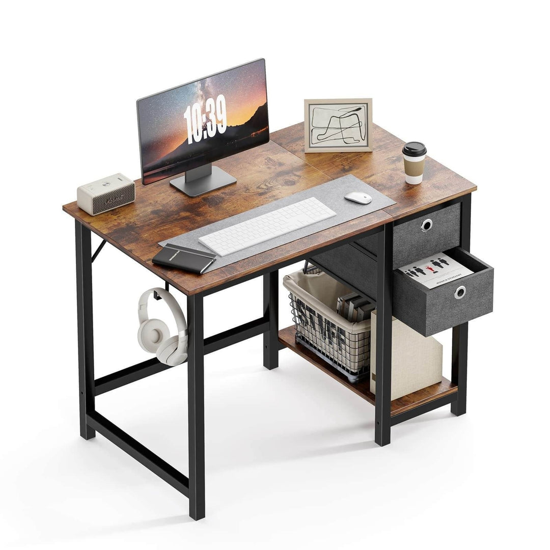 Modern Simple Style Home Office Writing Desk with 2-Tier Drawers Vintage Rustic Design 40 Inch Storage Solution Image 1