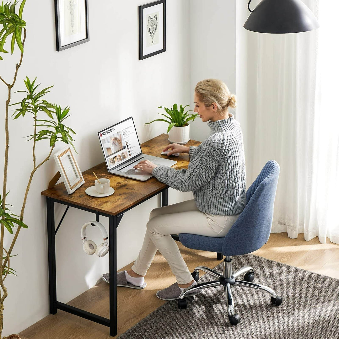 Modern Simple Wooden Office Desk with Storage 40 Inch Brown Finish Image 3