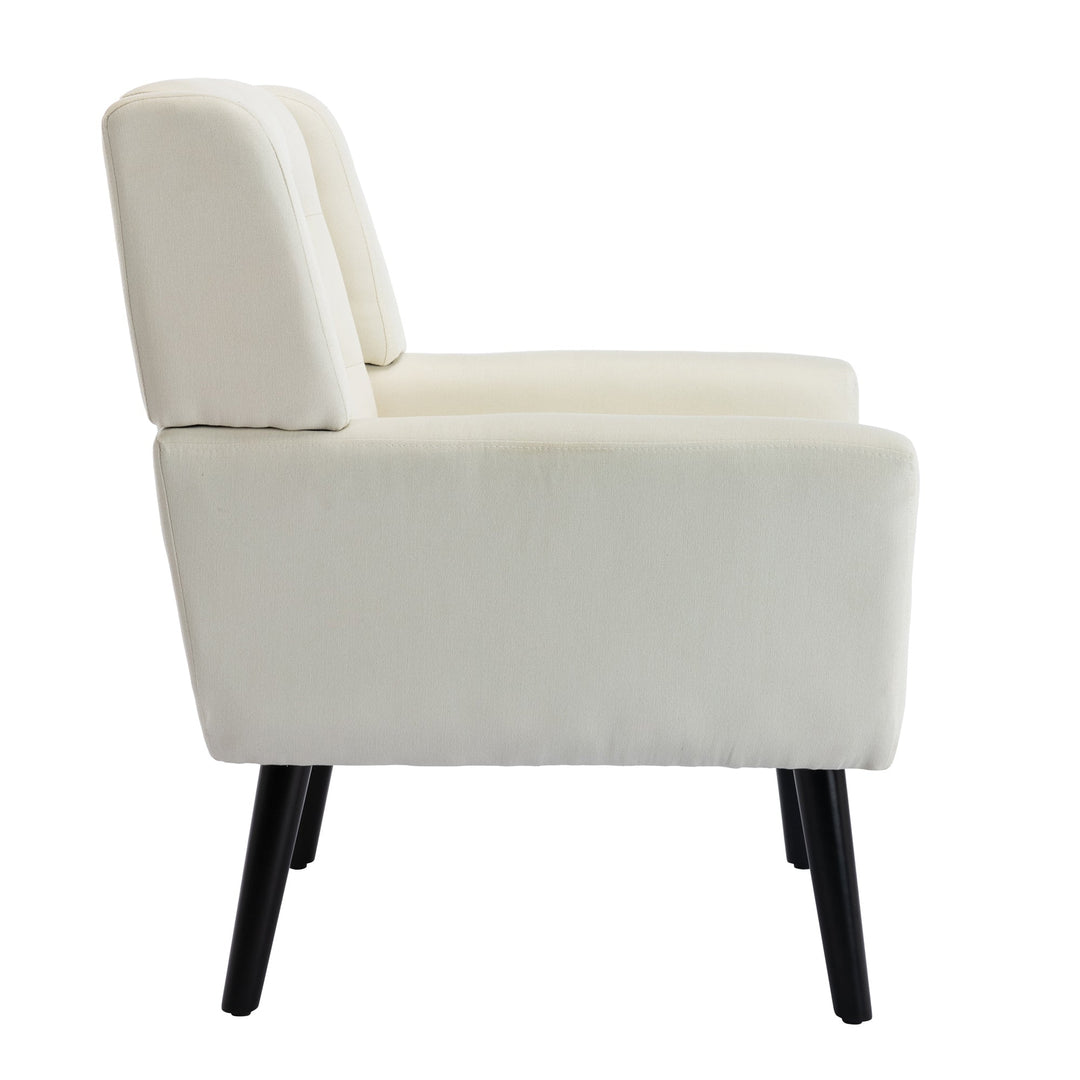 Modern Soft Linen Ergonomic Accent Chair for Living Room and Bedroom - Stylish Indoor Seating with Black Legs Image 7