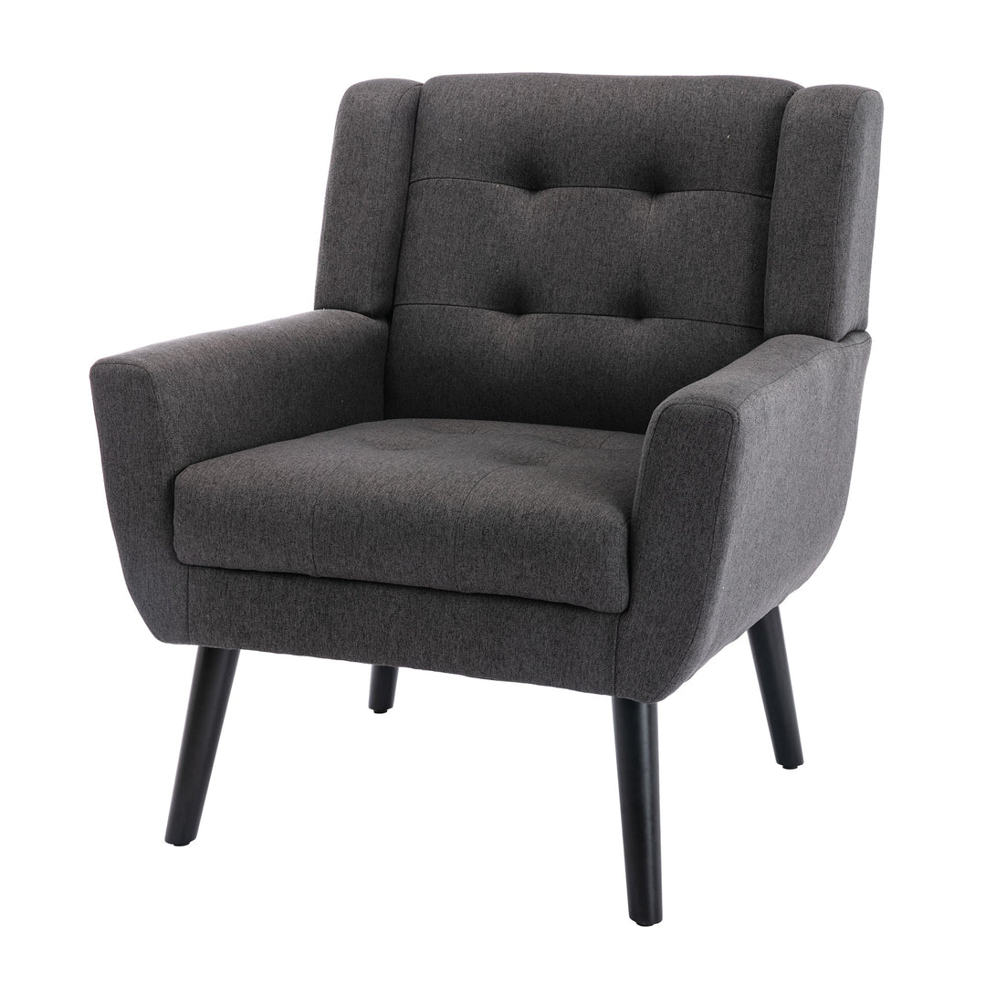 Modern Soft Linen Ergonomic Accent Chair for Living Room or Bedroom - Stylish Indoor Home Seating with Black Legs Image 7