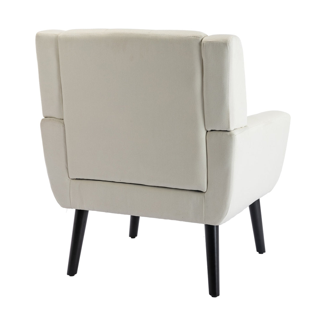 Modern Soft Linen Ergonomic Accent Chair for Living Room and Bedroom - Stylish Indoor Seating with Black Legs Image 11