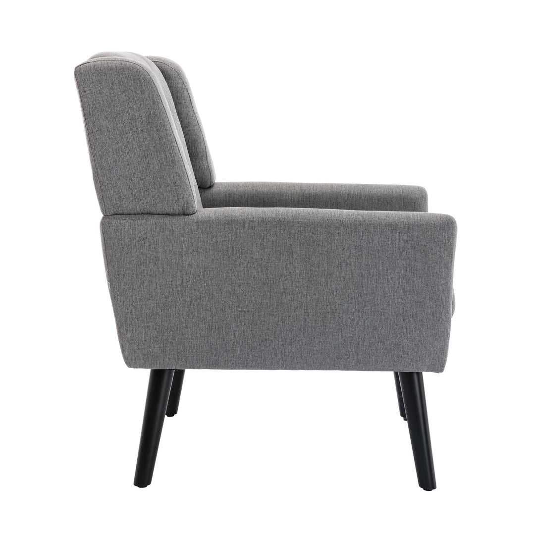 Modern Soft Linen Ergonomic Accent Chair for Living Room or Bedroom - Stylish Indoor Seating with Black Legs Image 11