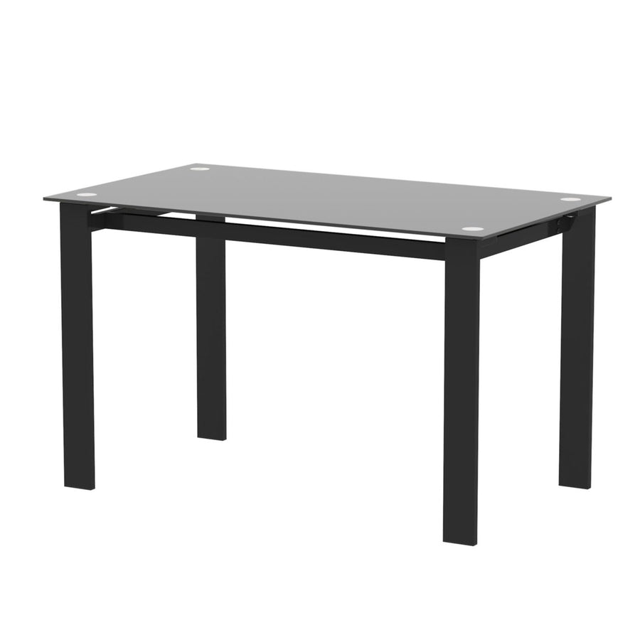 Modern Tempered Glass Dining Table with Rectangular Metal Legs - Stylish Table for Living Room and Kitchen, Black Finish Image 1