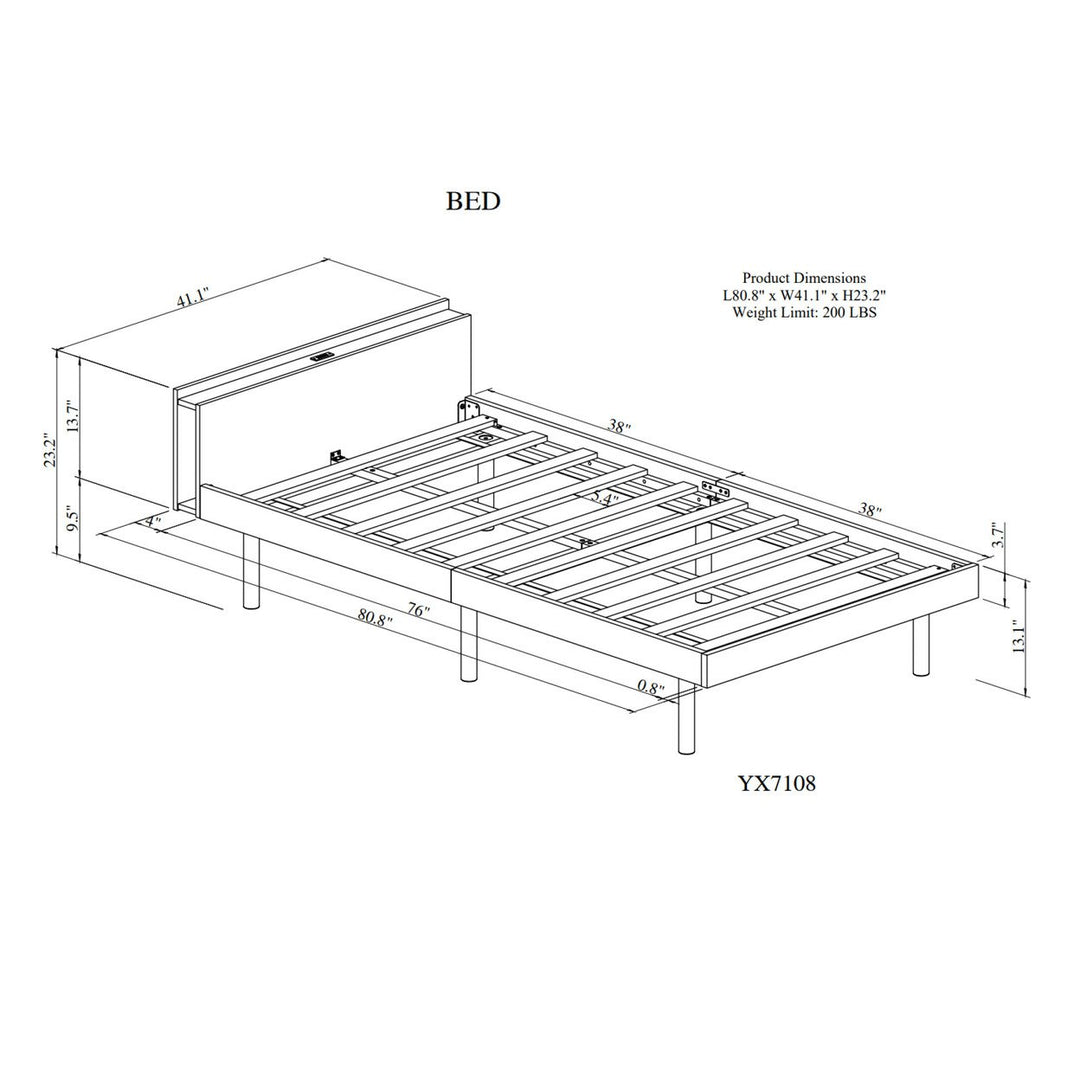 Modern Twin Size Platform Bed Frame with Built-in USB Ports, White Washed Finish, Stylish and Functional Design Image 11