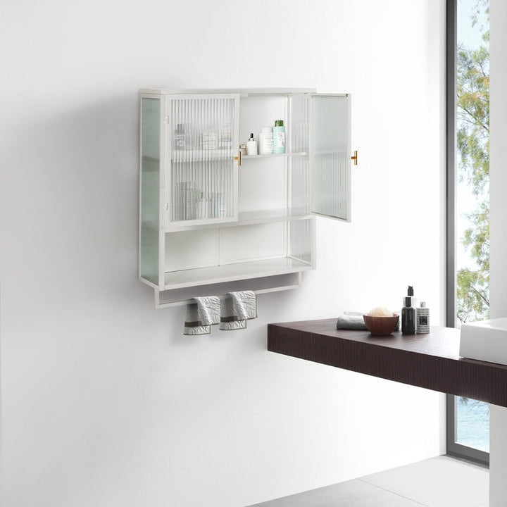 Modern Two-Door Wall Cabinet with Enclosed Storage Open Shelf and Towel Rack for Entryway Living Room Bathroom Dining Image 3