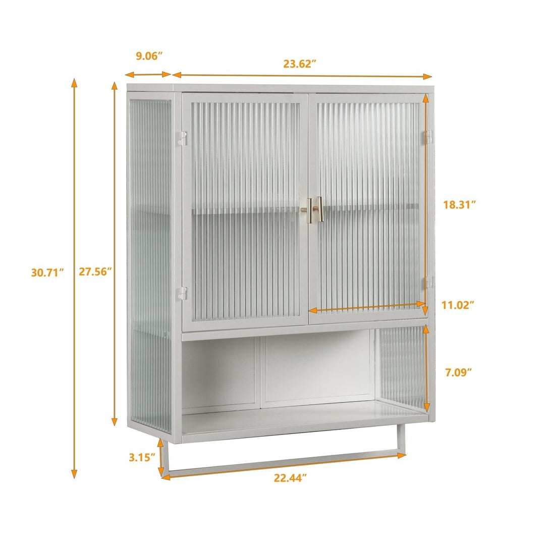 Modern Two-Door Wall Cabinet with Enclosed Storage Open Shelf and Towel Rack for Entryway Living Room Bathroom Dining Image 4