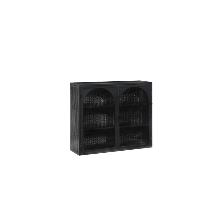 Modern Two-Door Wall Cabinet with Three-Tier Storage for Entryway Living Room Bathroom Dining Room Black Woven Pattern Image 7