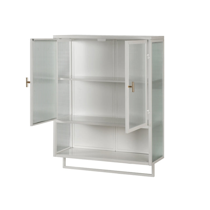 Modern Two-Door Wall Cabinet with Enclosed Storage Open Shelf and Towel Rack for Entryway Living Room Bathroom Dining Image 5