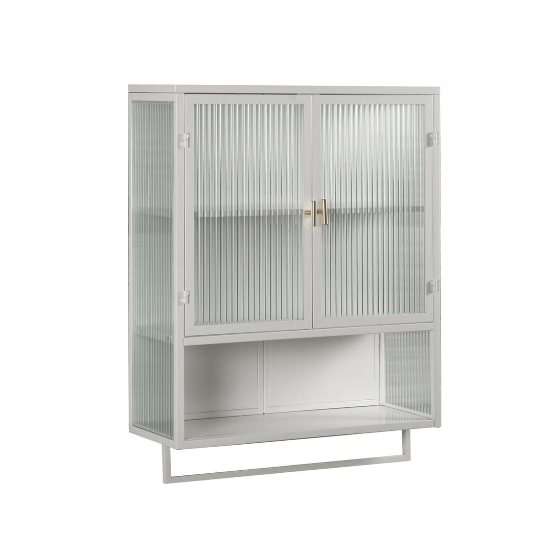 Modern Two-Door Wall Cabinet with Enclosed Storage Open Shelf and Towel Rack for Entryway Living Room Bathroom Dining Image 6