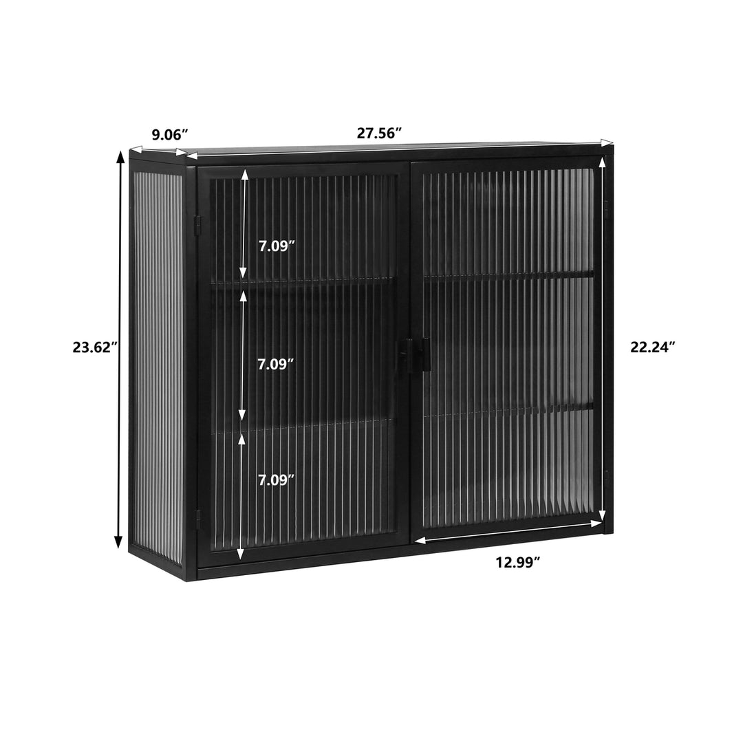 Modern Two-Door Wall Cabinet with Three-Tier Storage for Entryway Living Room Bathroom Dining Room Black 27.56 Inch Image 4