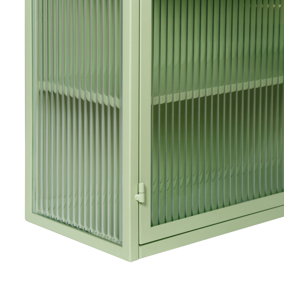 Modern Two-Door Glass Wall Cabinet with Three-Tier Storage for Entryway Living Room Bathroom Dining Room Mint Green Image 11