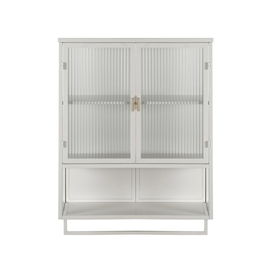 Modern Two-Door Wall Cabinet with Enclosed Storage Open Shelf and Towel Rack for Entryway Living Room Bathroom Dining Image 8