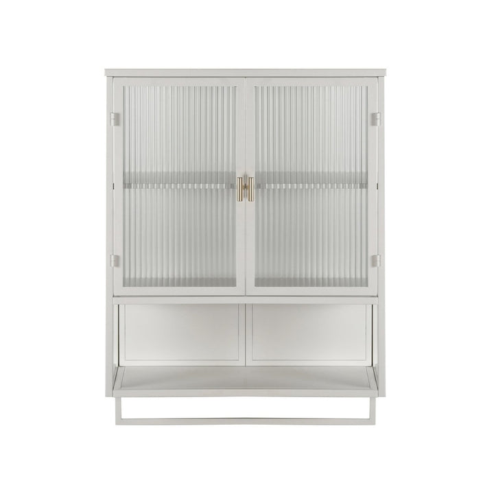 Modern Two-Door Wall Cabinet with Enclosed Storage Open Shelf and Towel Rack for Entryway Living Room Bathroom Dining Image 8