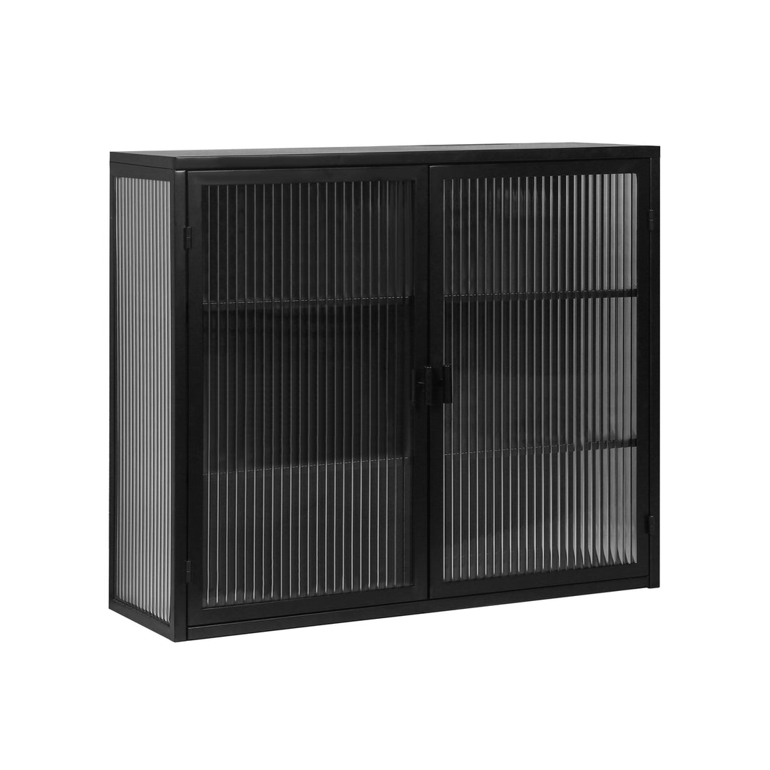 Modern Two-Door Wall Cabinet with Three-Tier Storage for Entryway Living Room Bathroom Dining Room Black 27.56 Inch Image 6