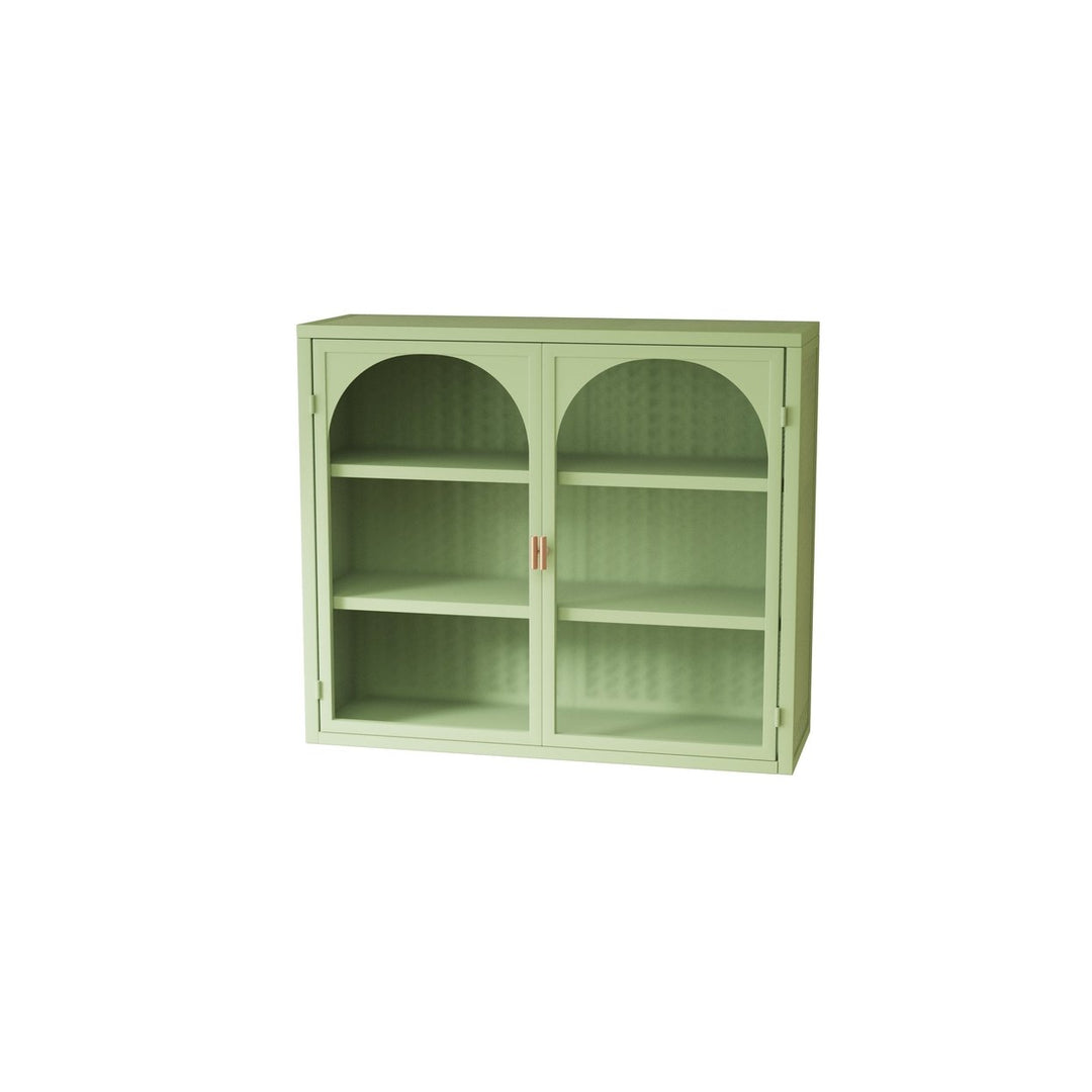 Modern Two-Door Wall Cabinet with Three-Tier Storage for Entryway Living Room Bathroom Dining Room Green Woven Pattern Image 5