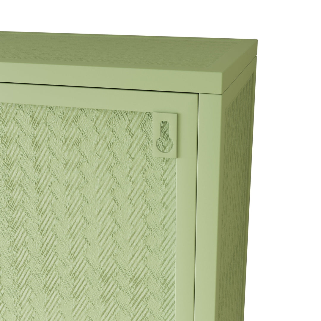 Modern Two-Door Wall Cabinet with Three-Tier Storage for Entryway Living Room Bathroom Dining Room Green Woven Pattern Image 10