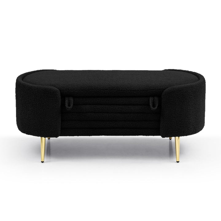 Modern Upholstered Sherpa Fabric End of Bed Storage Bench Large Ottoman Shoe Stool for Bedroom Living Room Entryway Image 3