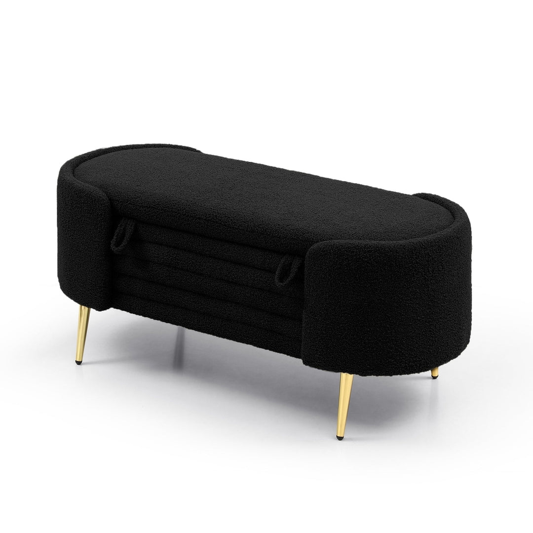 Modern Upholstered Sherpa Fabric End of Bed Storage Bench Large Ottoman Shoe Stool for Bedroom Living Room Entryway Image 5