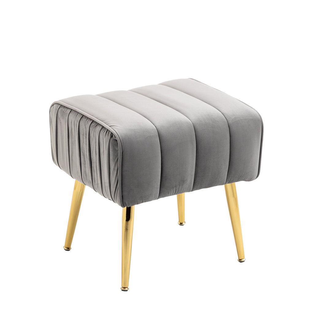 Modern Velvet Accent Chair and Ottoman Set Tufted Barrel Design for Living Room Bedroom Grey with Golden Finish Image 7