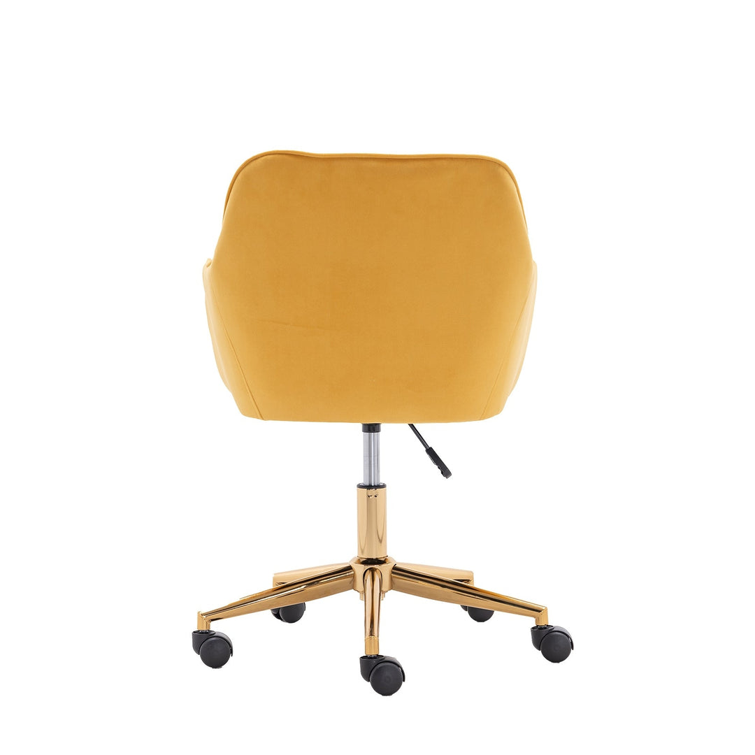 Modern Velvet Adjustable Height 360 Revolving Home Office Chair Gold Metal Legs Universal Wheels Indoor Yellow Image 5